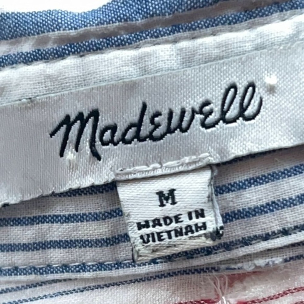 Madewell Button Up Shirt Striped Nautical Coastal‎ Americana Tie-Front Women's M - Picture 6 of 9